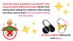 Since the active ingredients contained in this drug are easily affected by food, refrain from eating when taking this medicine. 