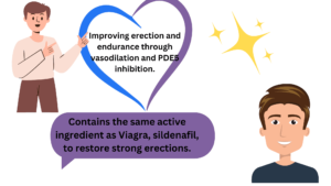 Contains the same active ingredient as Viagra, sildenafil, to restore strong erections.